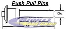 Push Pull Pins Button Head 1/2" Diameter, 1.500 Grip, Overall Length 3.150"