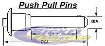 Push Pull Pins Button Head 1/2" Diameter, 1.000 Grip, Overall Length 2.650"