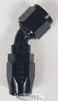 -6 45&ordm; Double Swivel Hose End - Aluminum - Black Anodized